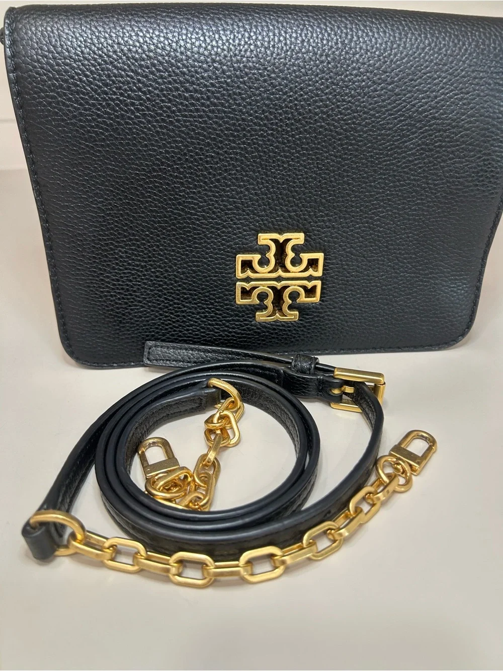 Authentic Tory Burch Britten Combo Crossbody Bag Purse Handbag Black Leather